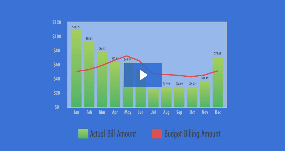 Natural Gas usage bar graph on a blue background with a blue play button in the middle